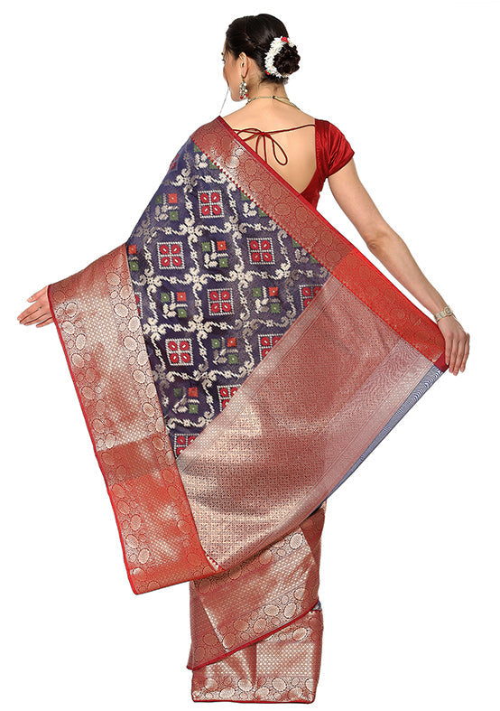 Blue Silk Zari Saree Without Blouse Piece - Indian Silk House Agencies