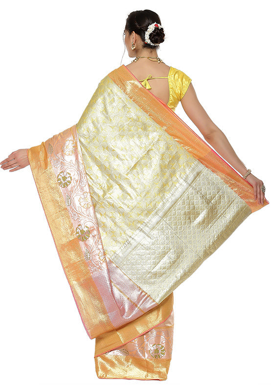 Beige Silk Zari Saree Without Blouse Piece - Indian Silk House Agencies