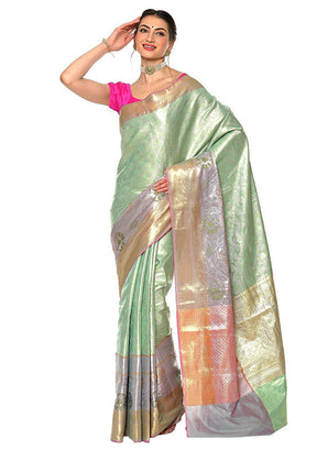 Sea Green Silk Zari Saree Without Blouse Piece - Indian Silk House Agencies