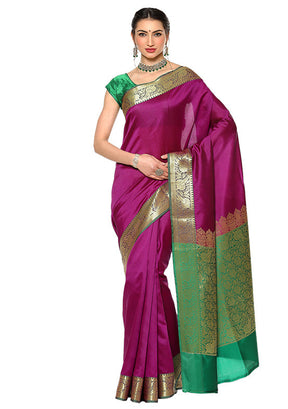 Purple Silk Saree With Blouse Piece - Indian Silk House Agencies