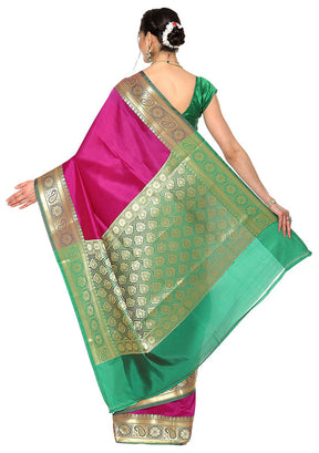 Magenta Silk Saree With Blouse Piece - Indian Silk House Agencies