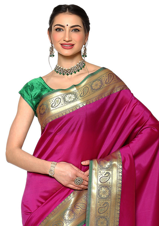 Magenta Silk Saree With Blouse Piece - Indian Silk House Agencies