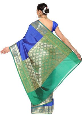 Blue Silk Saree With Blouse Piece - Indian Silk House Agencies