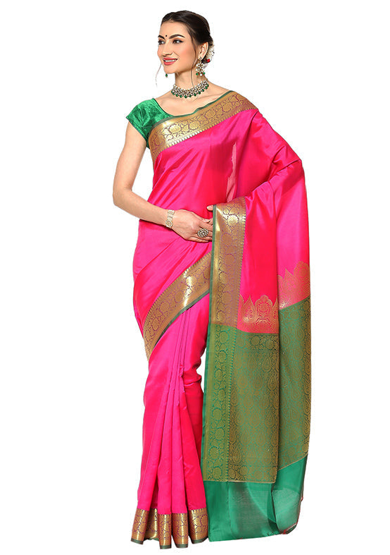 Pink Silk Saree With Blouse Piece - Indian Silk House Agencies