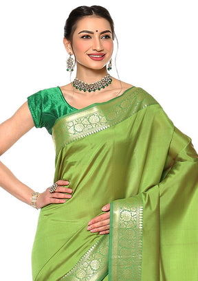 Green Silk Saree With Blouse Piece - Indian Silk House Agencies