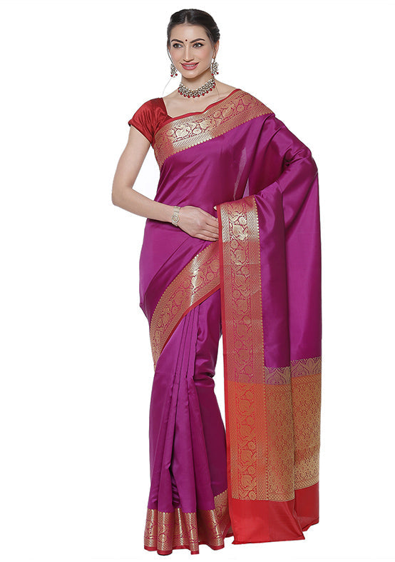 Magenta Silk Saree With Blouse Piece - Indian Silk House Agencies