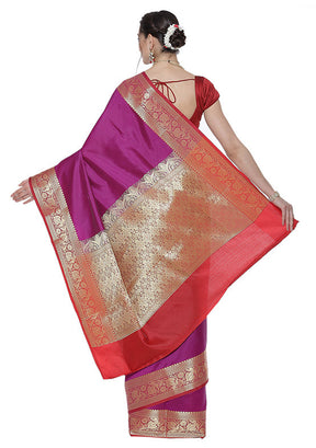 Magenta Silk Saree With Blouse Piece - Indian Silk House Agencies