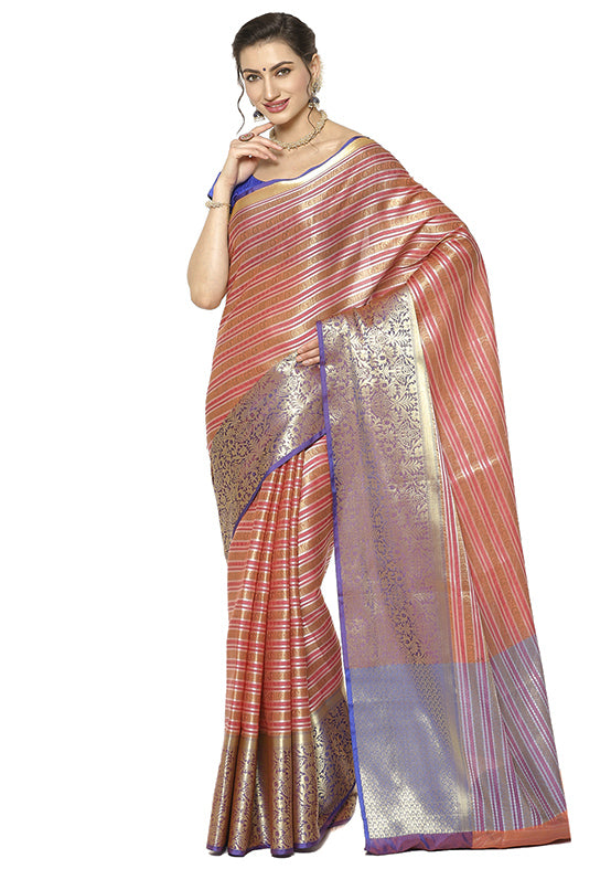 Light Red Silk Saree With Blouse Piece - Indian Silk House Agencies