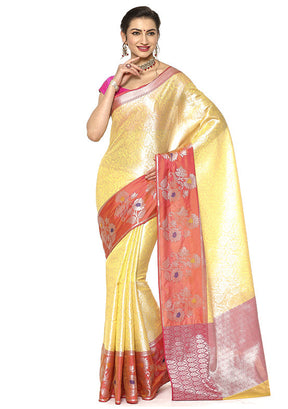 Gold Silk Saree With Blouse Piece - Indian Silk House Agencies