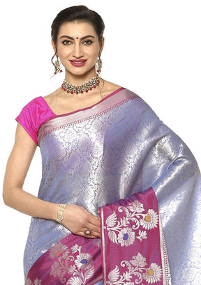 Blue Silk Saree With Blouse Piece - Indian Silk House Agencies