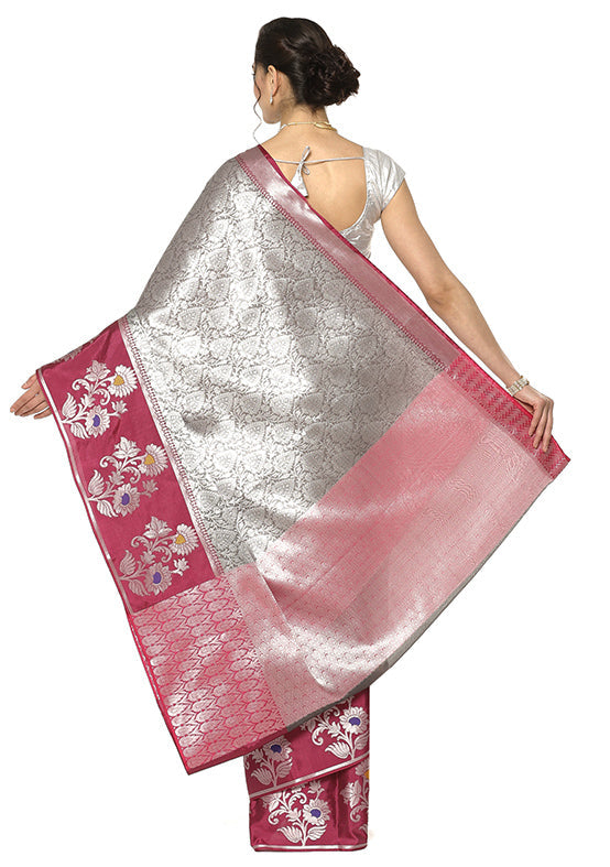 Grey Silk Saree With Blouse Piece - Indian Silk House Agencies