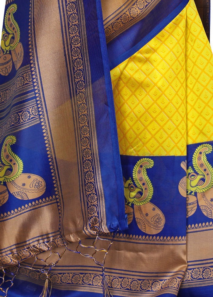 Yellow Spun Silk Woven Saree With Blouse Piece - Indian Silk House Agencies