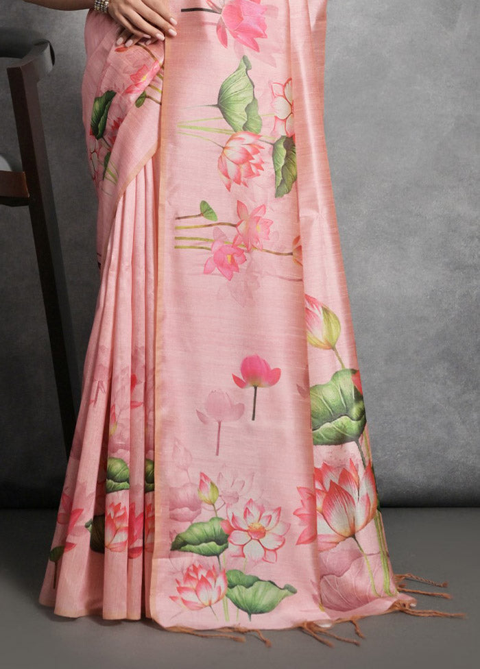 Peach Tussar Silk Saree With Blouse Piece