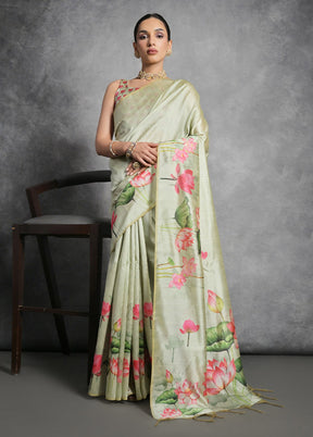 Pista Green Tussar Silk Saree With Blouse Piece