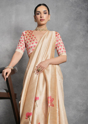 Cream Tussar Silk Saree With Blouse Piece