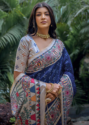 Blue Tussar Silk Saree With Blouse Piece