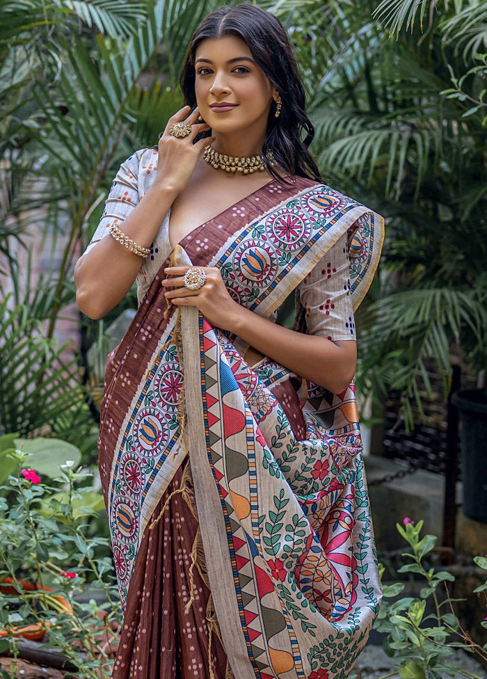 Coffee Tussar Silk Saree With Blouse Piece