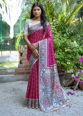 Pink Tussar Silk Saree With Blouse Piece