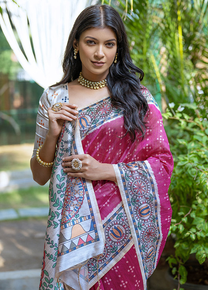 Pink Tussar Silk Saree With Blouse Piece