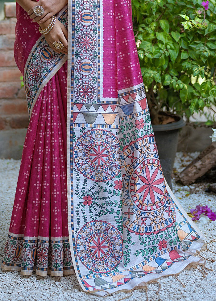 Pink Tussar Silk Saree With Blouse Piece