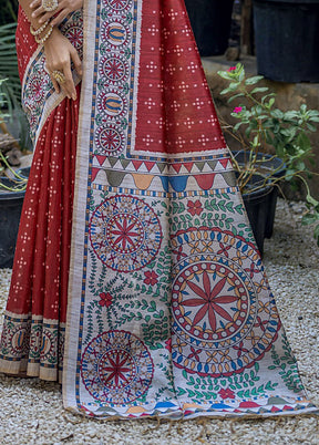 Red Tussar Silk Saree With Blouse Piece
