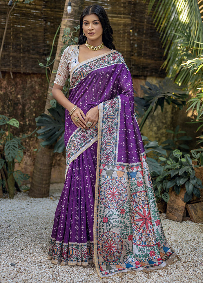 Wine Tussar Silk Saree With Blouse Piece