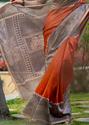 Orange Tussar Silk Saree With Blouse Piece