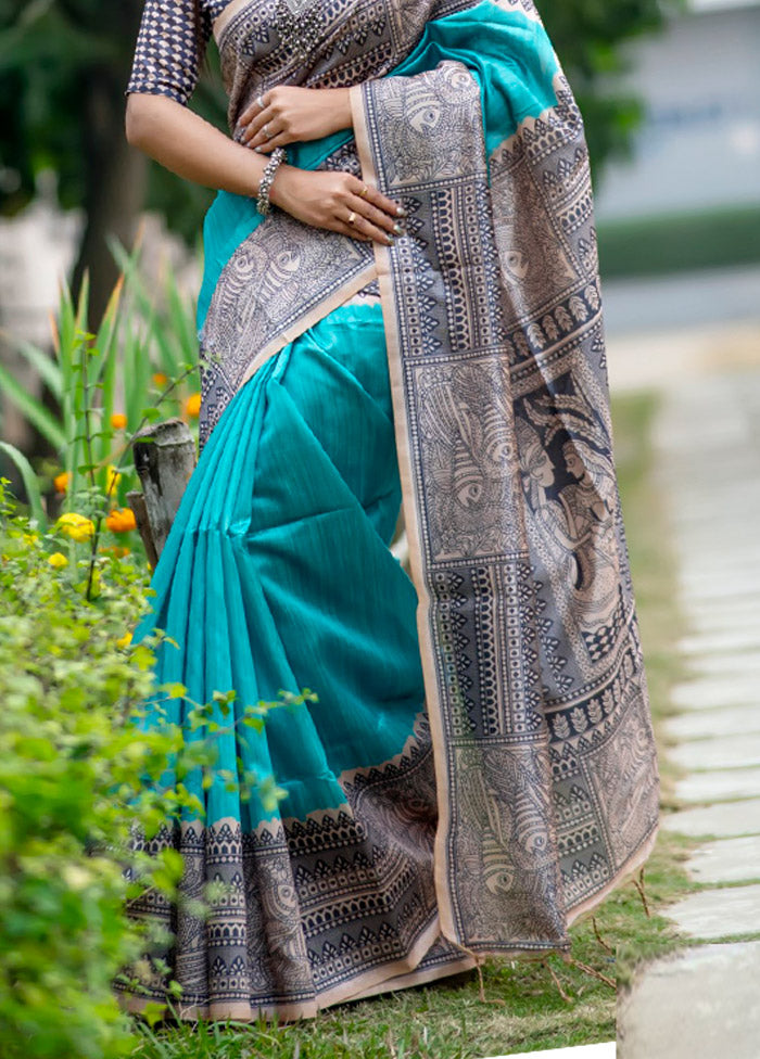 Rama Tussar Silk Saree With Blouse Piece