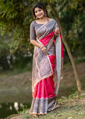 Rani Tussar Silk Saree With Blouse Piece