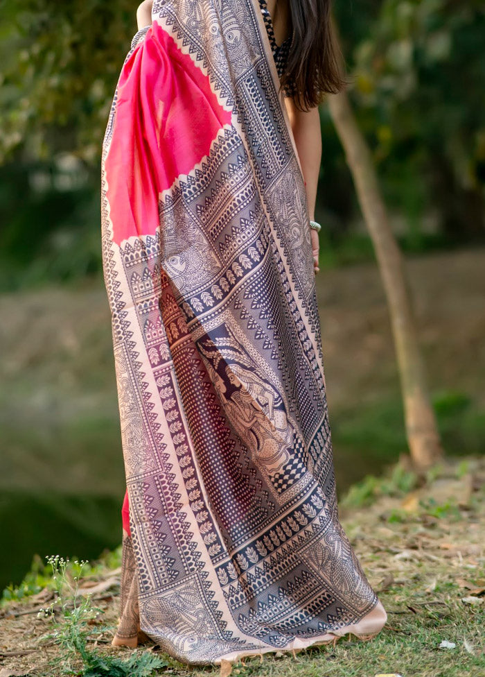 Rani Tussar Silk Saree With Blouse Piece