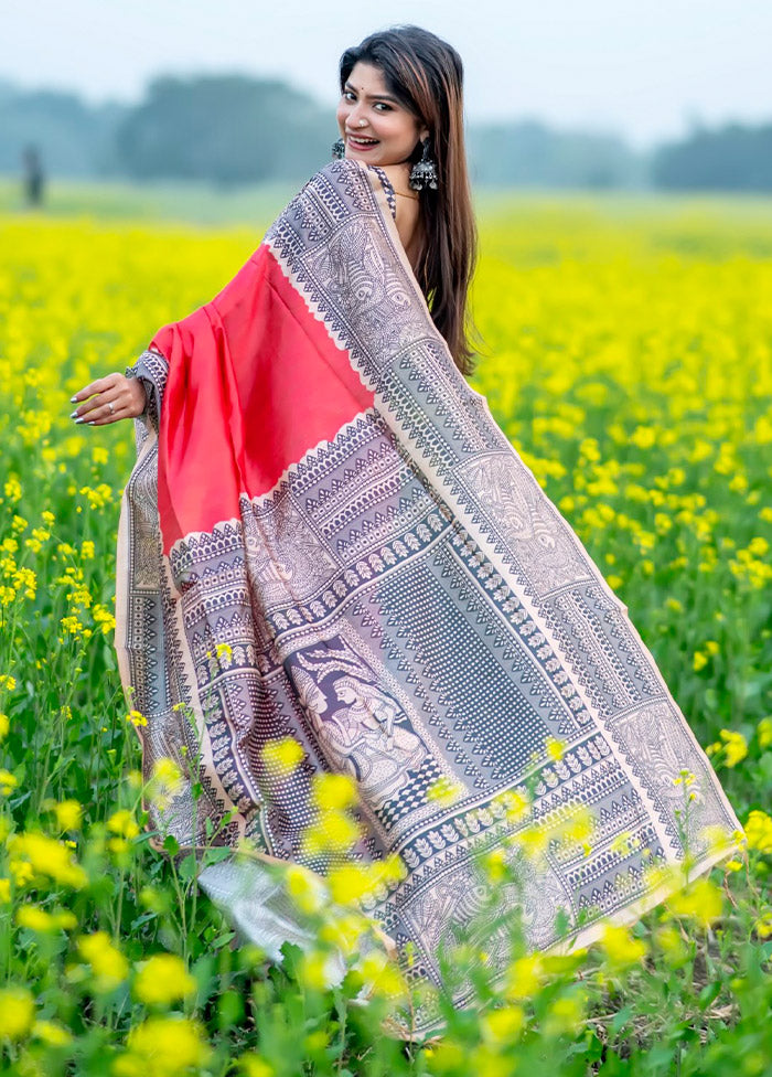 Red Tussar Silk Saree With Blouse Piece