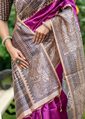 Wine Tussar Silk Saree With Blouse Piece