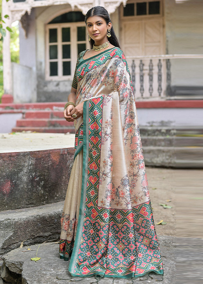 Peach Tussar Silk Saree With Blouse Piece