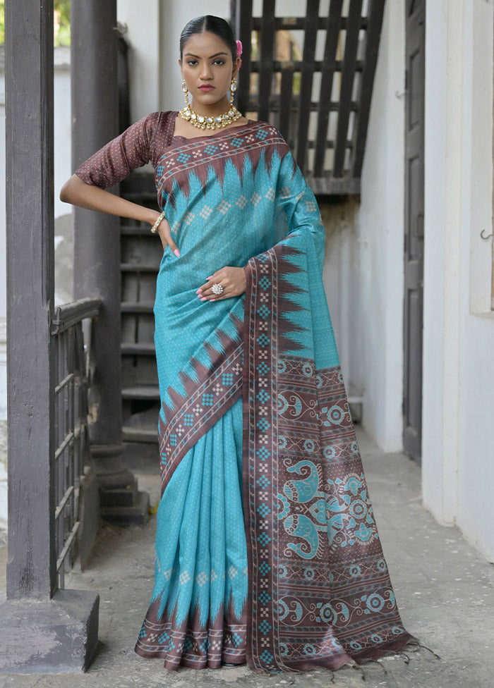 Firoza Tussar Silk Saree With Blouse Piece