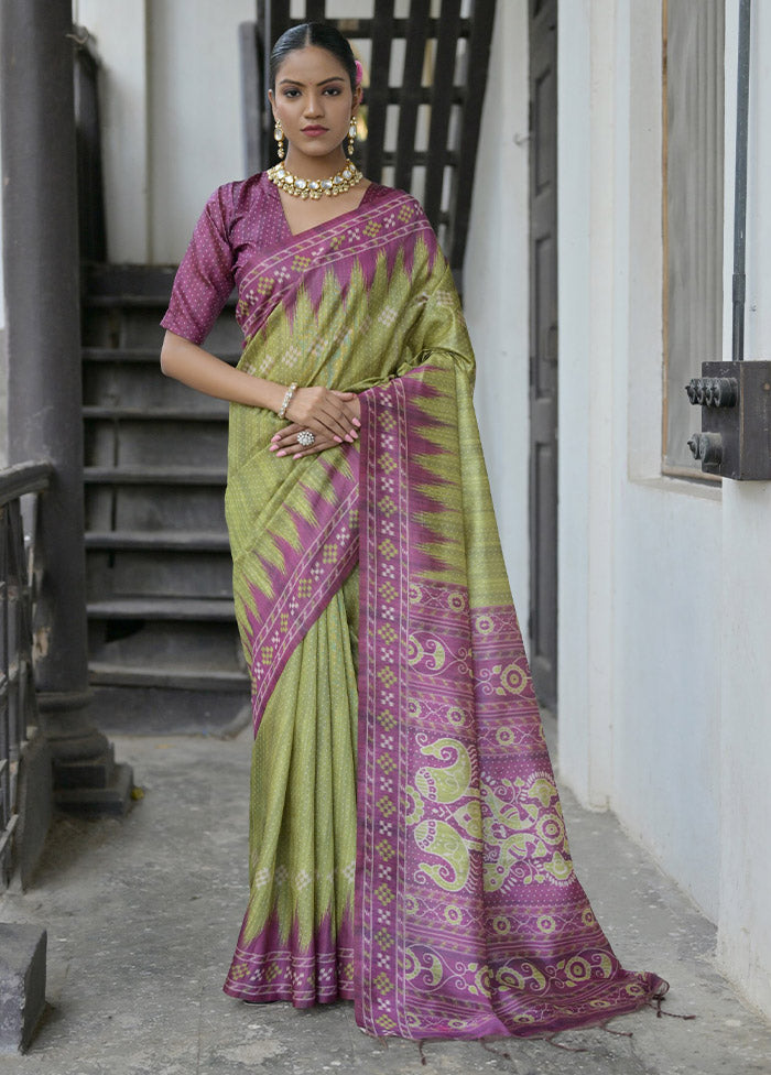 Mehendi Tussar Silk Saree With Blouse Piece