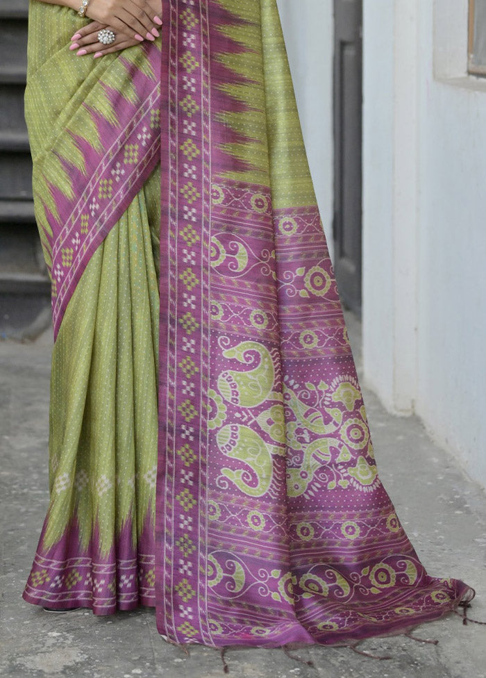 Mehendi Tussar Silk Saree With Blouse Piece