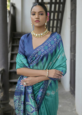 Rama Tussar Silk Saree With Blouse Piece