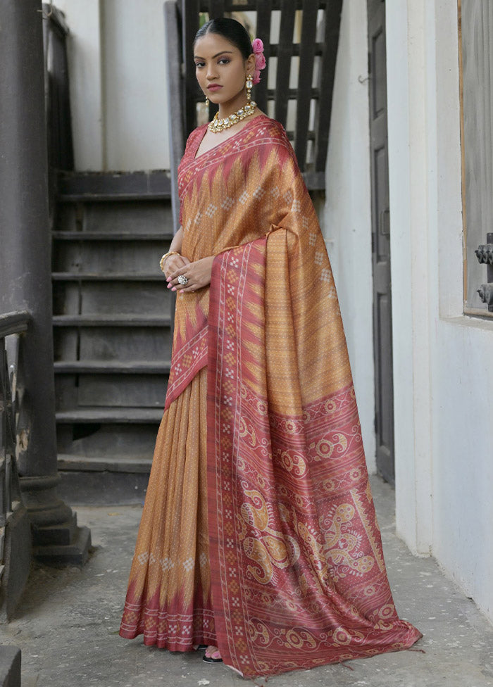 Yellow Tussar Silk Saree With Blouse Piece