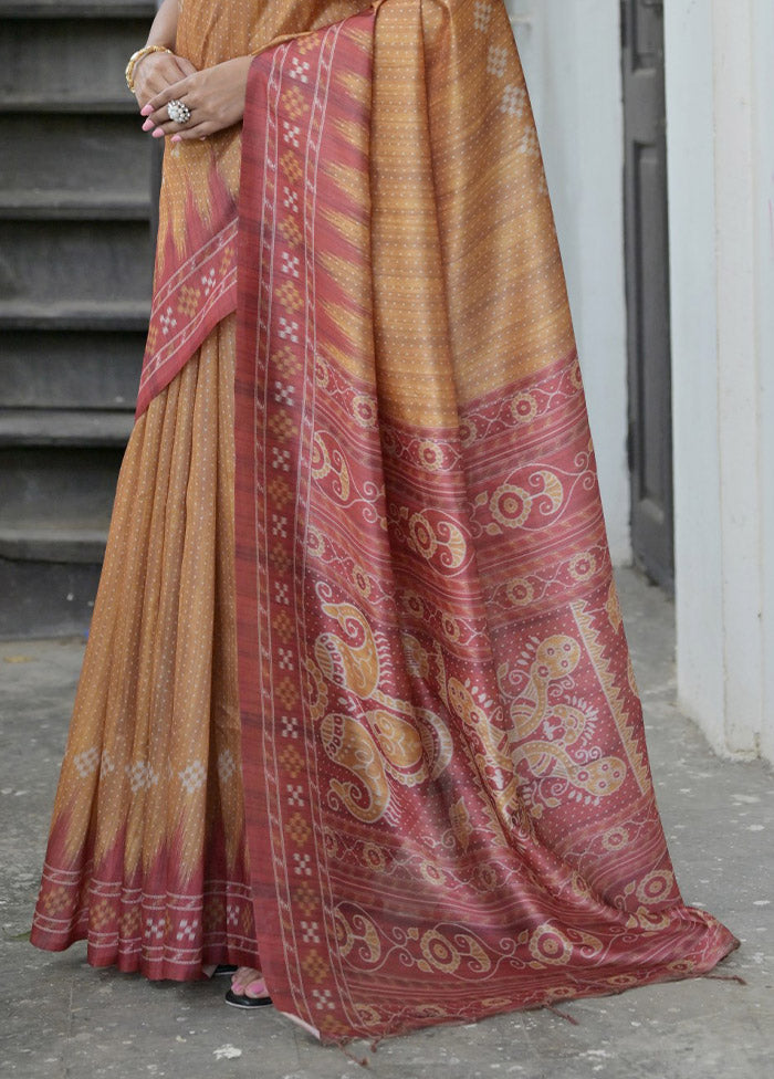 Yellow Tussar Silk Saree With Blouse Piece