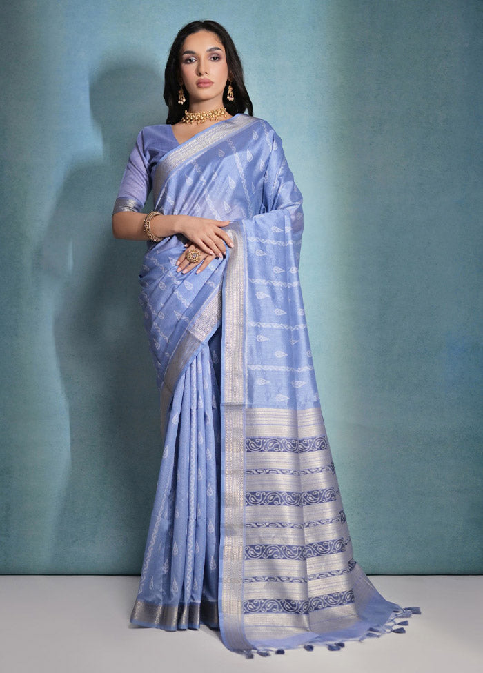 Blue Dupion Silk Saree With Blouse Piece