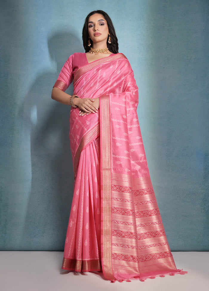 Pink Dupion Silk Saree With Blouse Piece