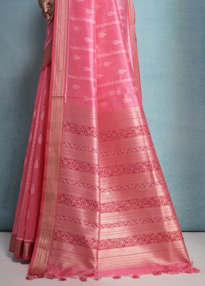 Pink Dupion Silk Saree With Blouse Piece