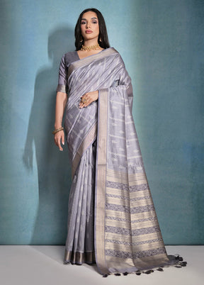 Grey Dupion Silk Saree With Blouse Piece