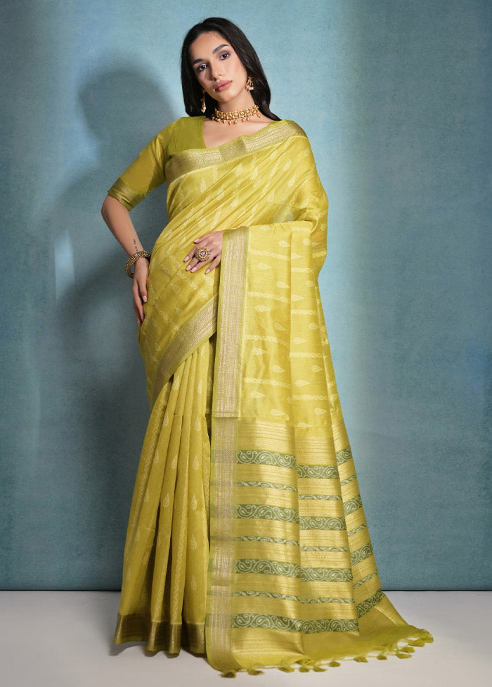 Mehendi Dupion Silk Saree With Blouse Piece