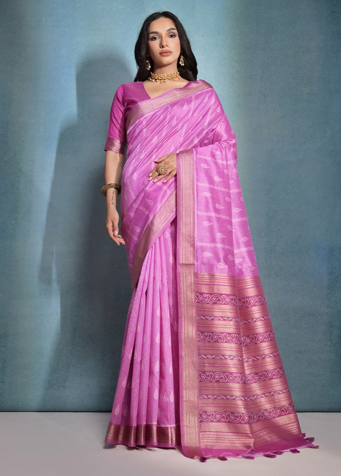 Pink Dupion Silk Saree With Blouse Piece