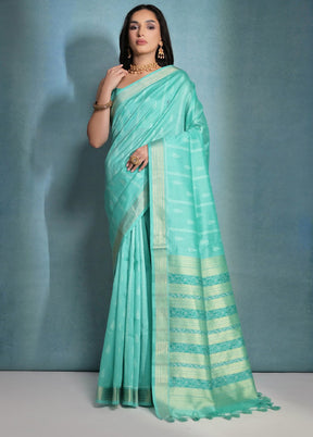 Sea Green Dupion Silk Saree With Blouse Piece