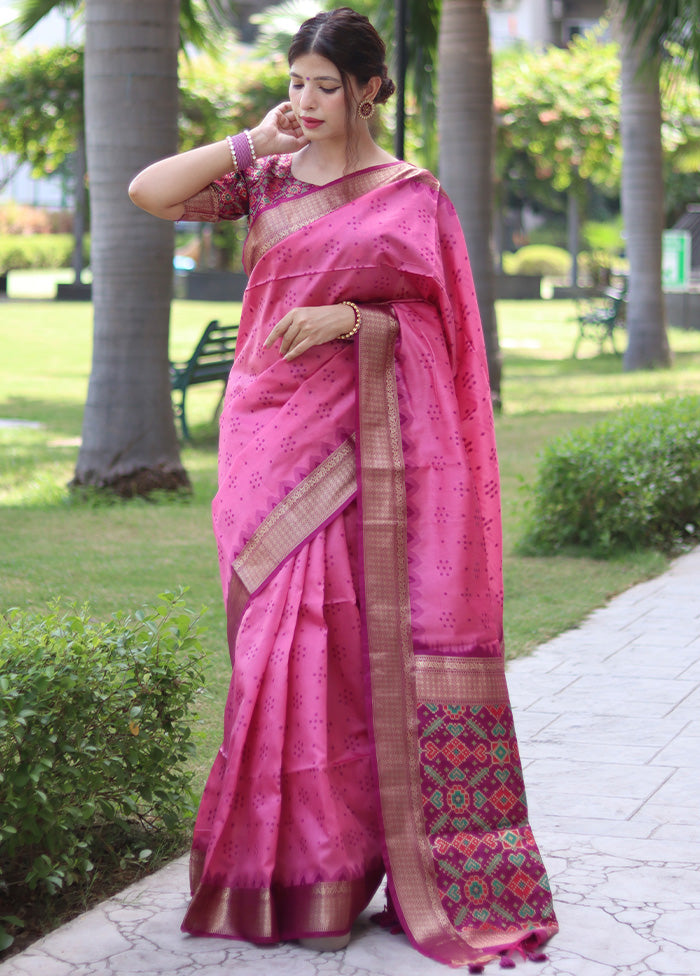 Baby Pink Tussar Silk Saree With Blouse Piece