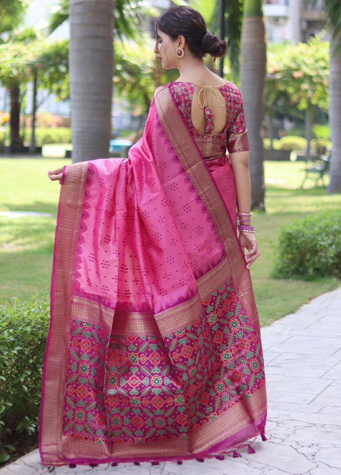 Baby Pink Tussar Silk Saree With Blouse Piece