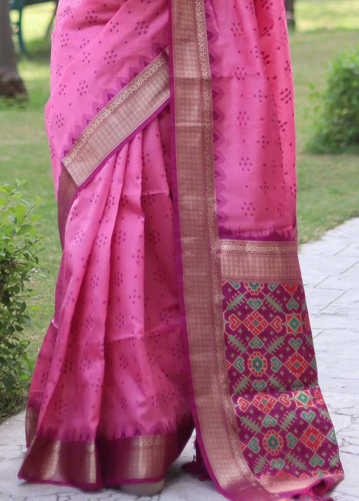 Baby Pink Tussar Silk Saree With Blouse Piece