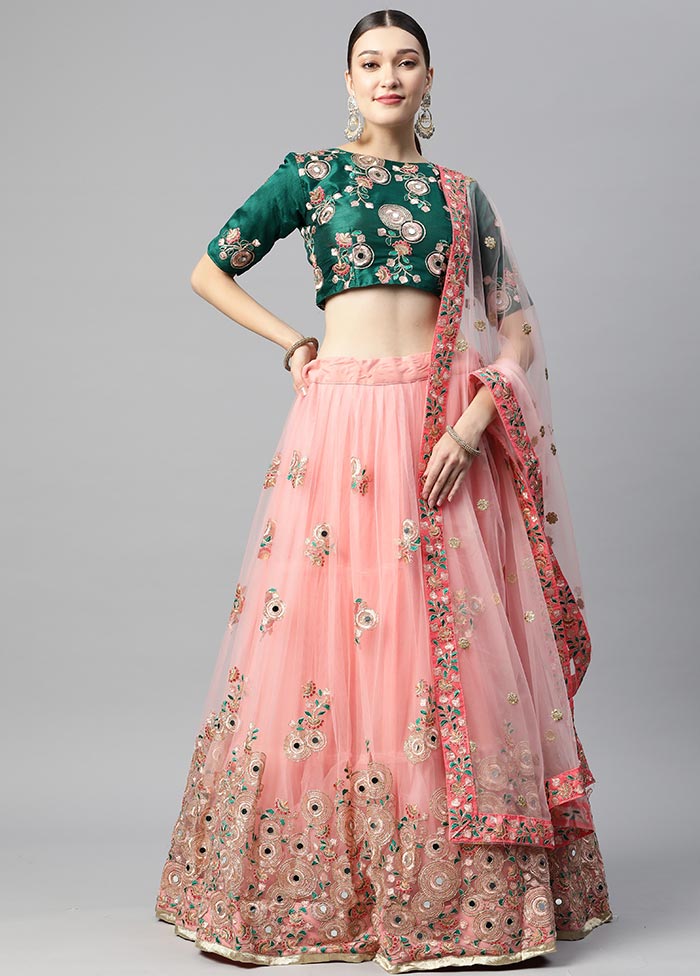 3 Pc Pink Crepe Semi Stitched Lehenga Set - Indian Silk House Agencies